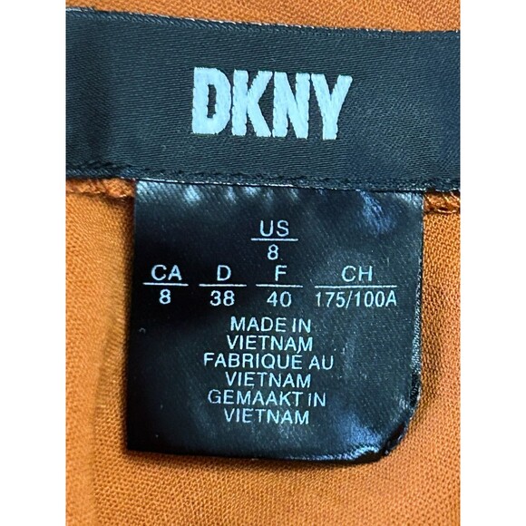 DKNY Burnt Orange‎ Ruffled Tie Front Dress With Cap Sleeves Sz 8 - Picture 6 of 7